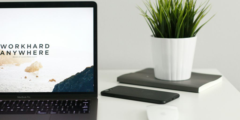 MacBook Pro near green potted plant on table